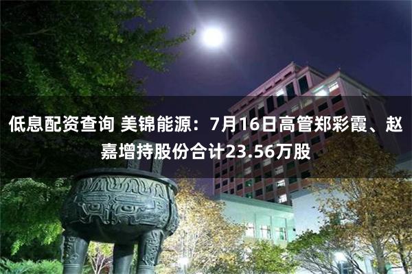 低息配资查询 美锦能源：7月16日高管郑彩霞、赵嘉增持股份合计23.56万股