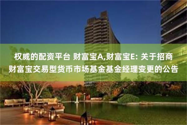 权威的配资平台 财富宝A,财富宝E: 关于招商财富宝交易型货币市场基金基金经理变更的公告